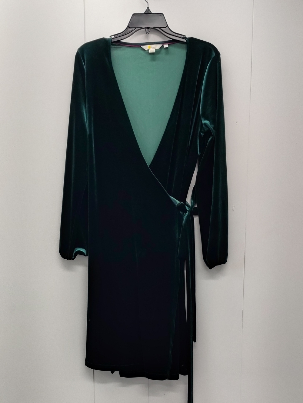 Boden Velvet Wrap Long Sleeve Midi Dress in Dark Green Size Medium